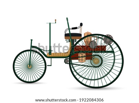 the world's first car 1886 Benz Patent-Motorwagen. vintage car on a white background with a shadow. vector illustration Royalty-Free Stock Photo #1922084306