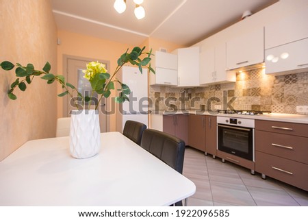 interior photo of a modern beige kitchen