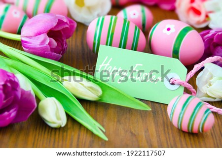 Happy Easter decoration with eggs and label