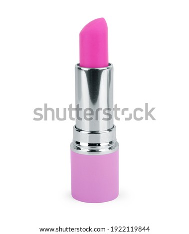 Pink lipstick on white background 