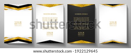Modern white, black cover design set with gold geometric lines (triangle). Luxury creative premium pattern. Formal vector background template for business brochure, certificate, diploma, invite Royalty-Free Stock Photo #1922129645
