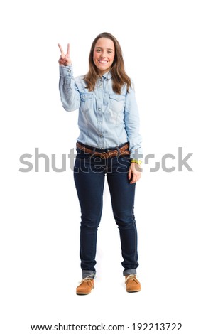 young girl victory gesture. isolated
