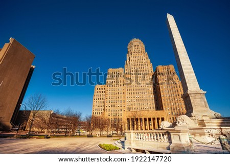 Niagara Square with McKinley Monument over Buffalo city hall building on New York, USA
