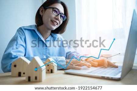 Business woman doing real estate business with an online system. Building a long-term network of investors. Concept of finance and investment of houses and buildings. illustration graphics design