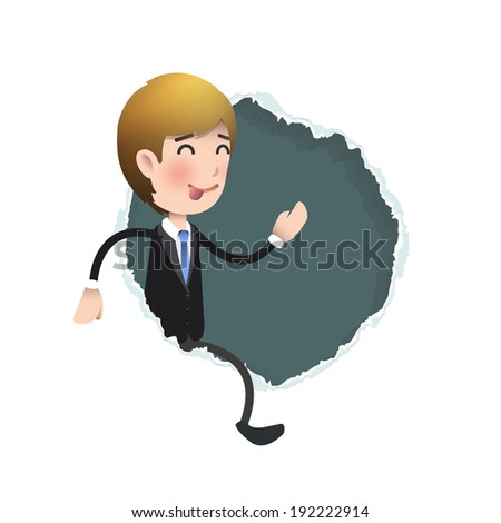 businessman inside hole paper over white background