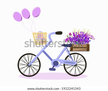A bicycle with flowers, gifts and balloons. Isolated element on a white background.