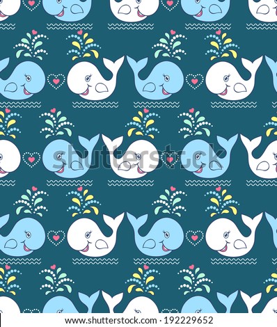 Vector illustration of seamless pattern with cute wales