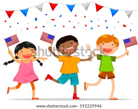 American children holding American flags