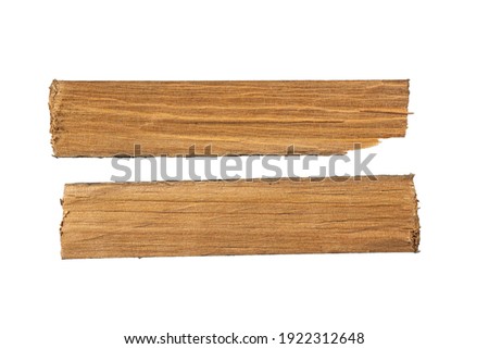 Two wooden slats isolated on a white background.