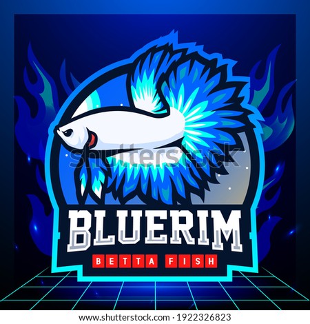 Blue rim Betta fish mascot. esport logo design