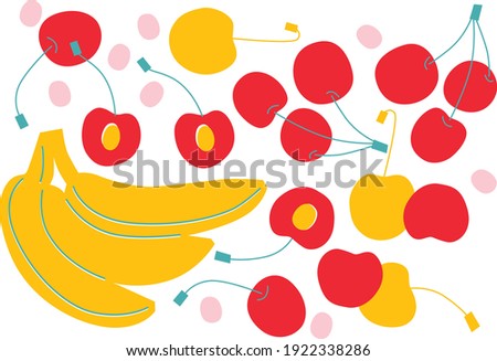 Summer fruits abstract flat vector illustration. Vegetarian and raw food diet concept. Healthy organic farm food. Berries for print or web design. Fresh cooking ingredients. Clip art fruits. 