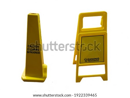 Wet Floor Sign On The Floor on white background, cleaning in progress sign