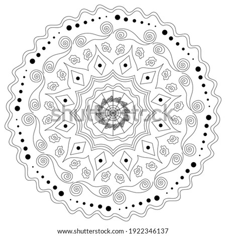 Mandala antistress. Beautiful doodle mandala. Ethnic decorative elements. Islam, Arabic, Indian, ottoman motifs. Coloring page of zen mandala image for relaxing. Zen art style illustration.