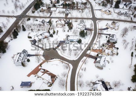 Aerial of Snow Covered Homes in New Jersey 