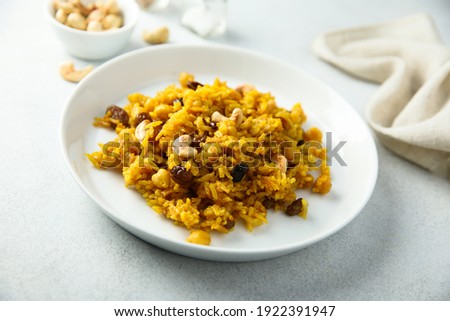 Delicious rice pilau with raisins and cashew