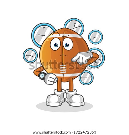 rugby ball with wristwatch cartoon. cartoon mascot vector
