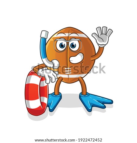 rugby ball swimmer with buoy mascot. cartoon vector