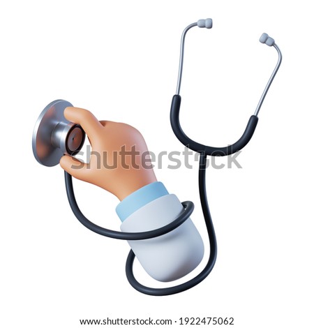 3d rendering. Doctor cartoon hand with stethoscope. Healthcare illustration. Medical clip art isolated on white background