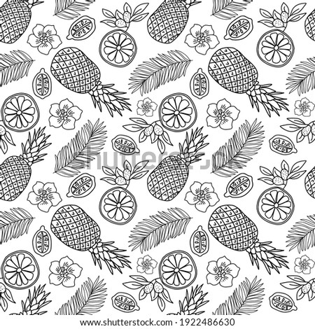 tropical fruits doodle seamless pattern