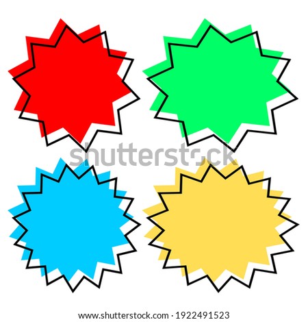 bursting shape speech bubbles set. starburst and sunburst cartoon with different color isolated on white background