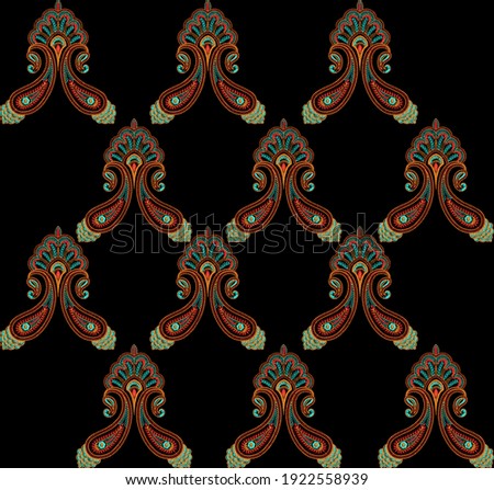 Embroidery Motif Textile Print Design For Mughal Art Manually Illustration
