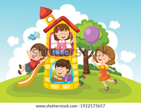 Illustration of  kids playing outside vector