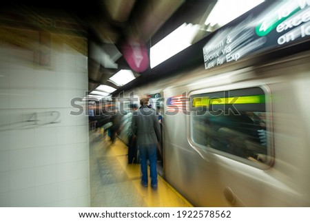 Slow shutter speed blur and zoom techniques. Abstract photo of New York City subway train system in Manhattan in USA 