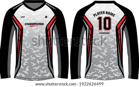 Long sleeve Racing t shirt, Sports jersey design concept vector template, Motocross jersey concept with front and back view , Cricket, football, Volleyball, Rugby uniform designs
