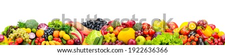 Horizontal seamless pattern from healthy fruits, vegetables isolated on white background. Royalty-Free Stock Photo #1922636366