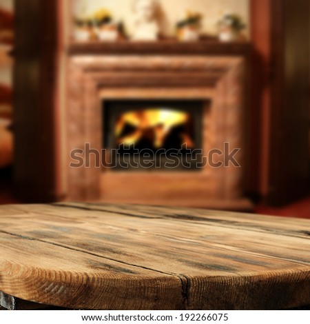table of brown and interior with fire 