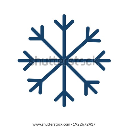 Simple icon of frost cold weather with snowflake. Abstract snow logo. Winter precipitation. Flat vector illustration in line art style isolated on white background