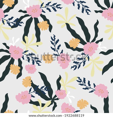 Abstract seamless pattern with leaves on a white background. Vector image for textiles, wallpapers, postcards, wrapping paper.