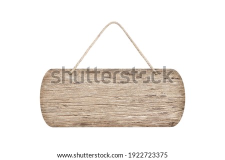 wooden sign with rope isolated on white , clipping path included.
