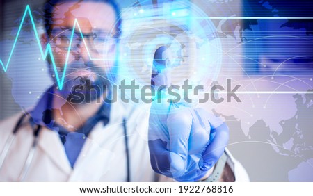 doctor using tablet pressing touchscreen  telemedicine telehealth concept