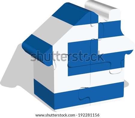Vector illustration of house home icon with greek flag in puzzle isolated on white background 
