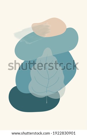 Composition of abstract shapes and botanical elements, style of minimalism , hand drawn. Use for packaging, wallpaper, poster, room interior decor, textiles, postcard, concept, clipart, vector 