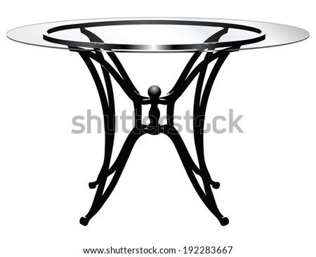 Glass round table on steel legs. Vector illustration without trace.