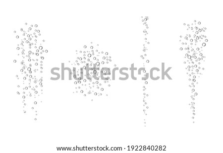 Oxygen air bubbles  flow  in water on white  background. Fizzy sparkles in sea, aquarium. Soda pop. Champagne. Effervescent tablet. Undersea vector texture. Royalty-Free Stock Photo #1922840282