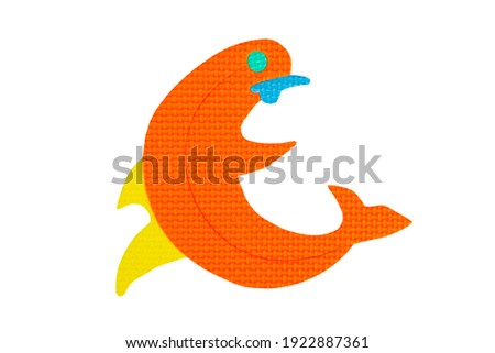 Image of colored dolphin, toy on the white background