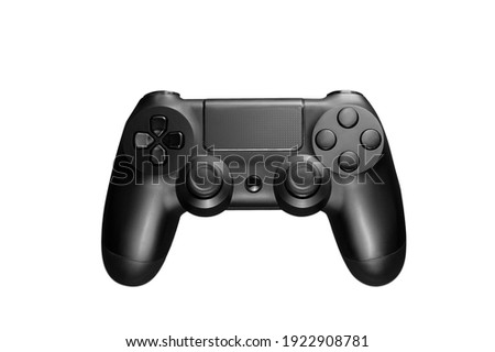 Video game competition concept. Black joystick on white background. Royalty-Free Stock Photo #1922908781
