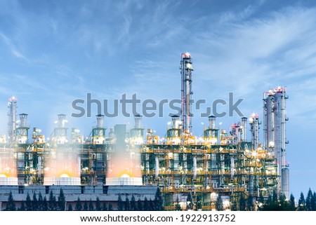 Cooling tower, gas fired power plant or gas fired power station. Factory, system and technology to burn natural gas to generate electricity, electrical energy. Then cool and heat ventilation by water Royalty-Free Stock Photo #1922913752