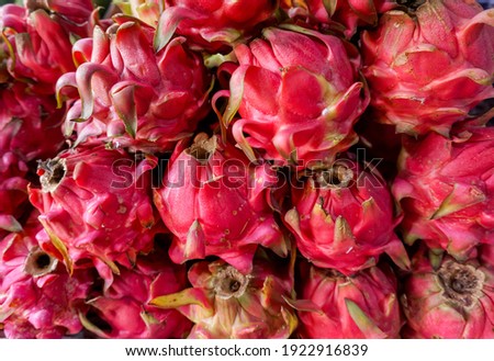Dragon fruits in the fruit store. Healthy and fresh fruit. 