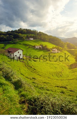 Panoramic landscape of the Basque country. Navarra landscape in the Basque Country. Euskal Herria landscape. Zugarramurdi Royalty-Free Stock Photo #1923050036