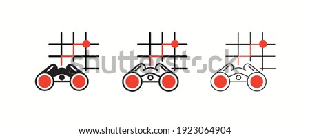 Set of Binoculars and Location Line Icons. These types of Icons include things like binocular viewing and determining rotation. Colorful binoculars and location icon set. Editable Stroke. Logo, web.