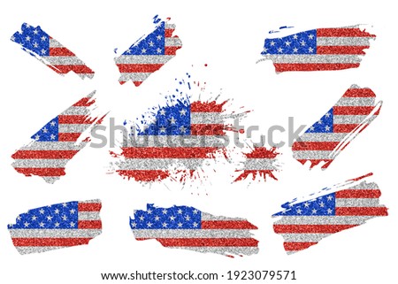 Bright USA patriotic clip art set. Abstract elements in colors of national flag