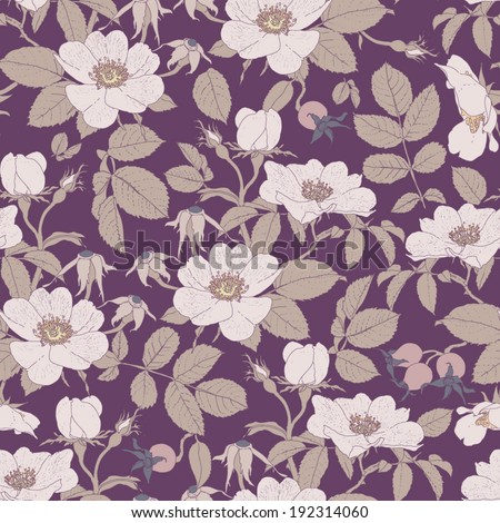 Wild roses pattern (3) Hand drawn, seamlessly repeating wild roses, vector background.  