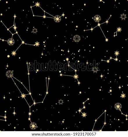 star constellation gold black seamless vector pattern