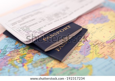 Passport on map Royalty-Free Stock Photo #192317234