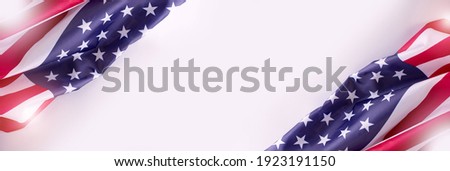 Banner with American Flag on the grey background with empty space for text. Border for Independence day or Veteran's day.