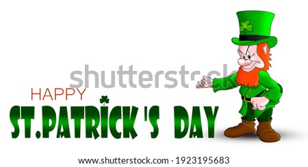 The gnome is holding a gold coin close up. St.Patrick 's Day